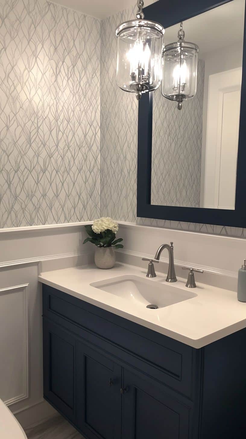Half bathroom with wallpaper