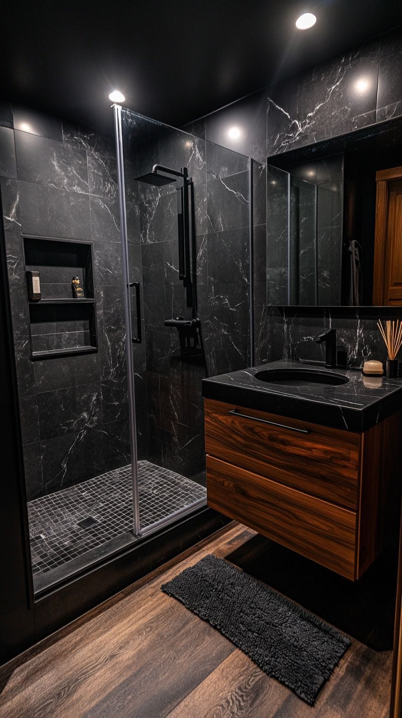 Moody dark small bathroom