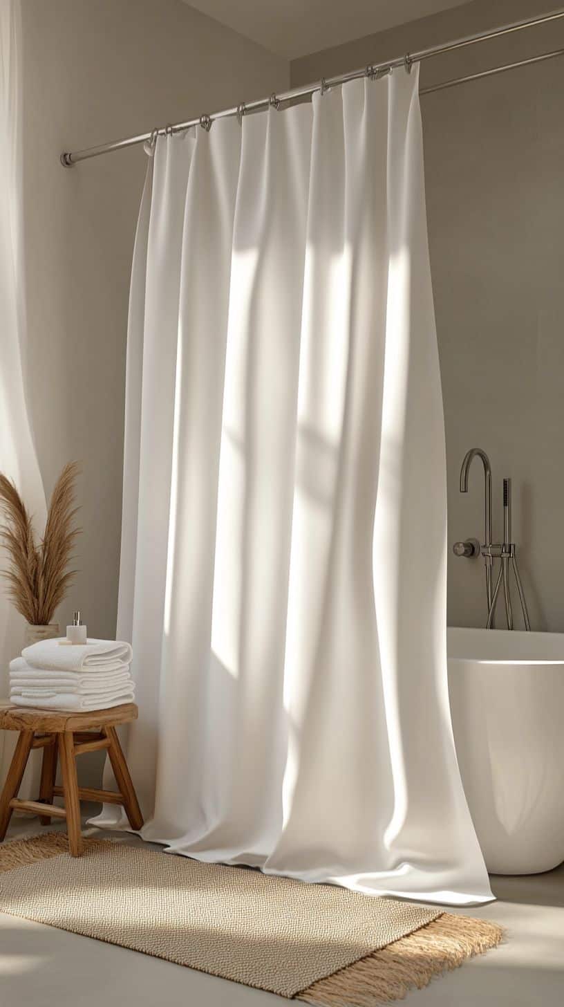 Small bathroom with shower curtain