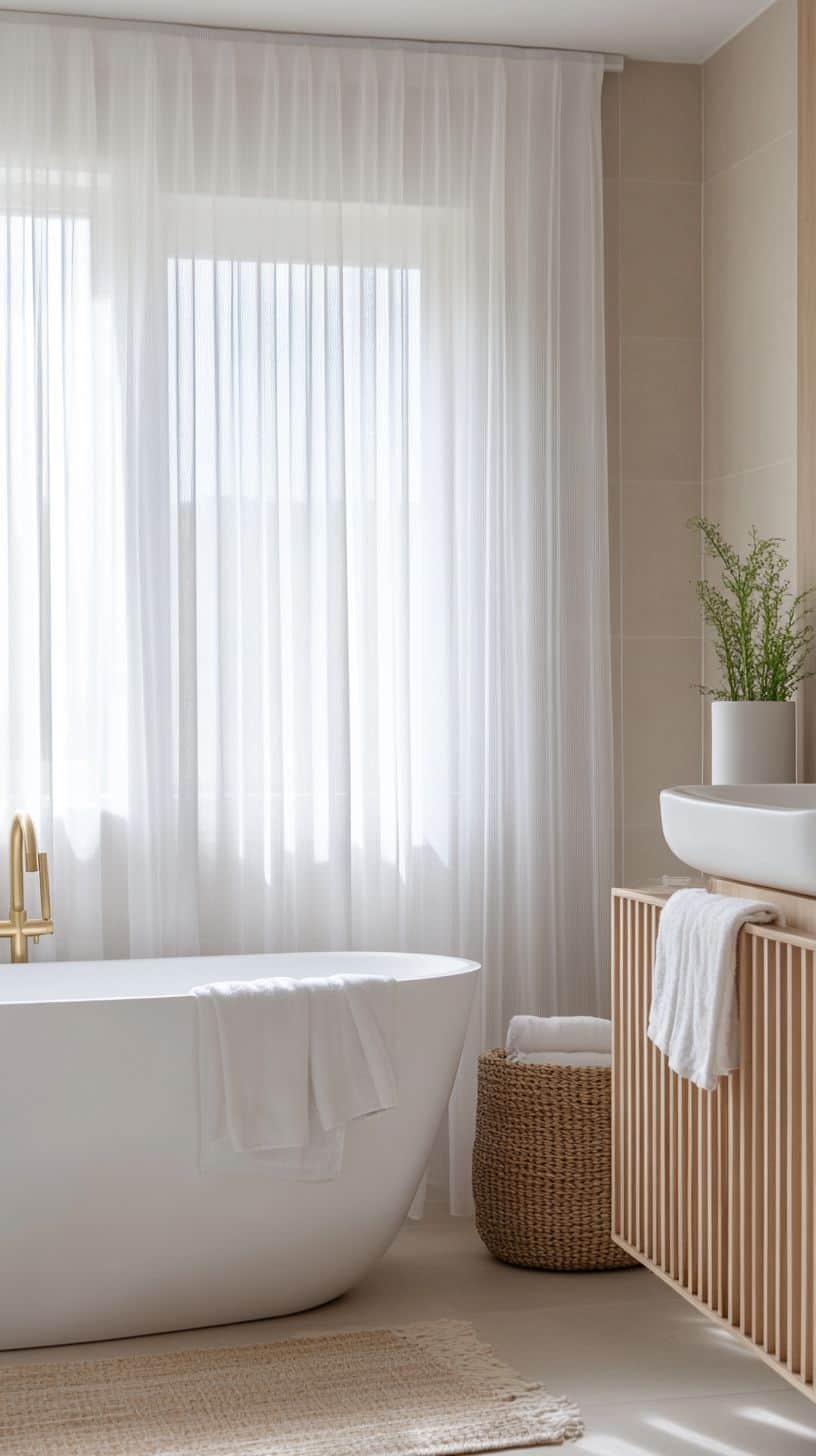 Small bathroom with window treatments