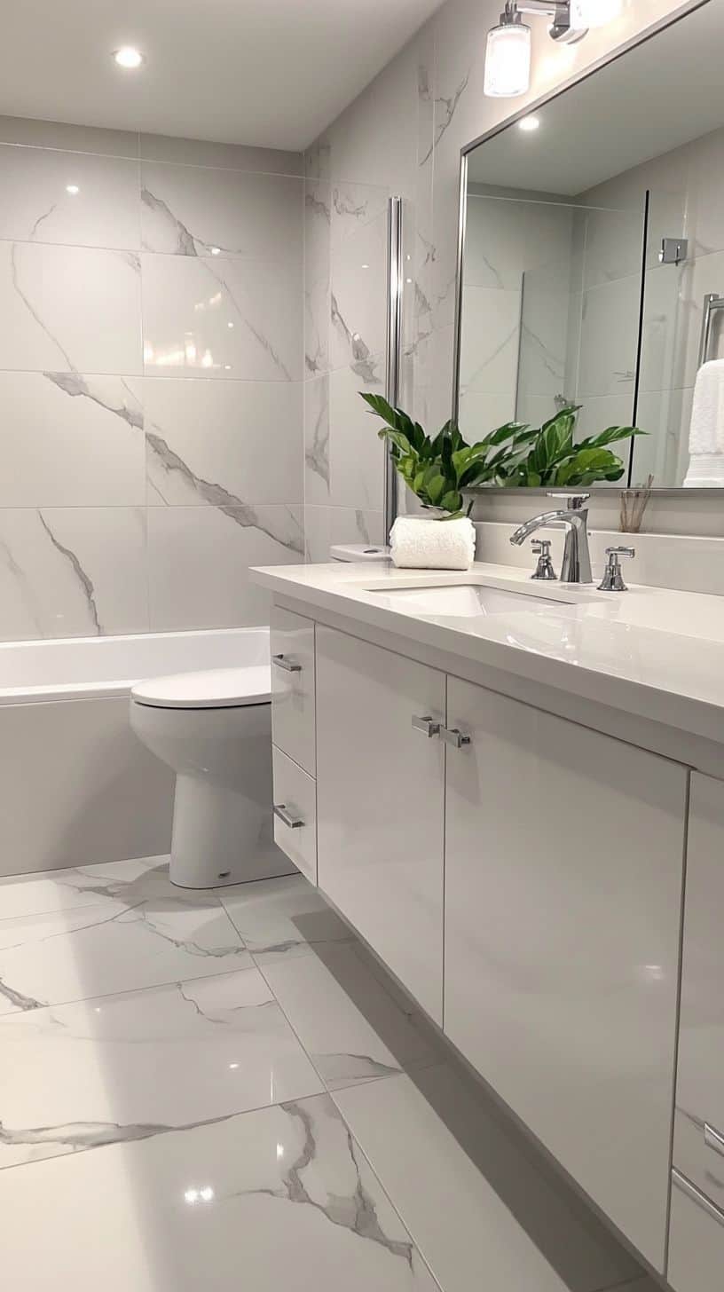 Bathroom with gray and white porcelain tile