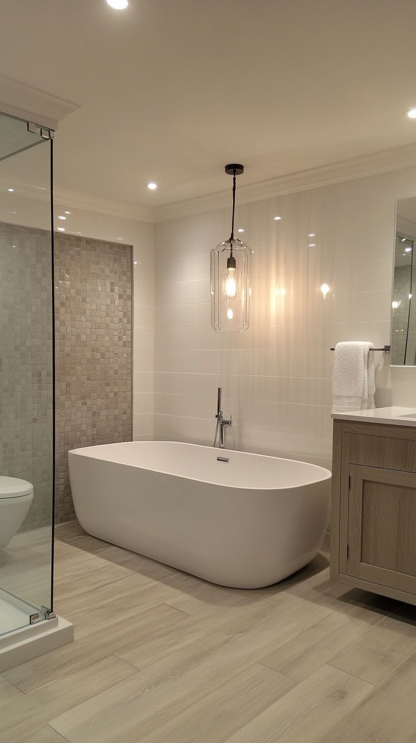 Minimalist bathroom with light fixtures