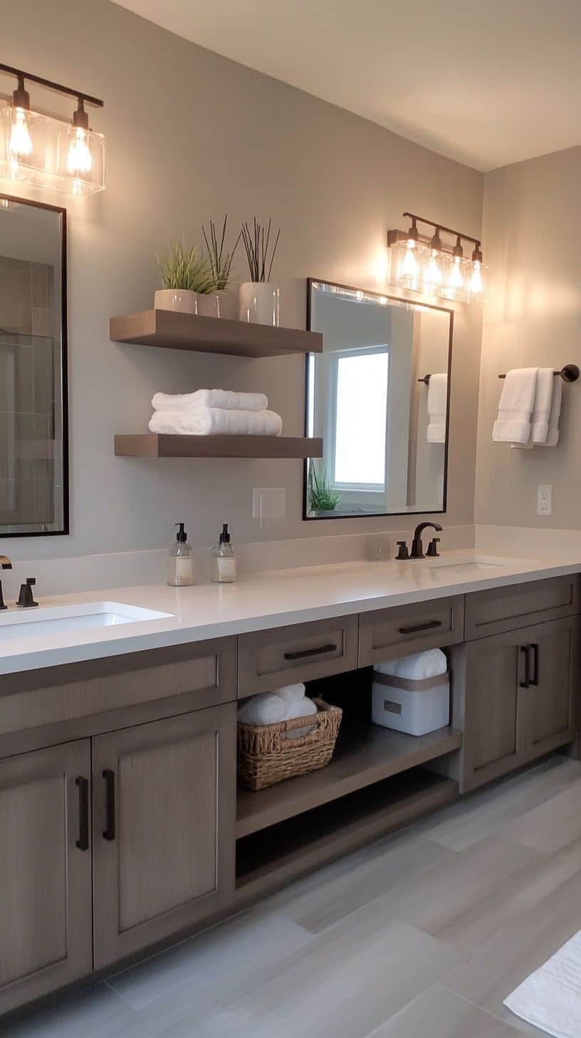 Minimalist bathroom with double vanity