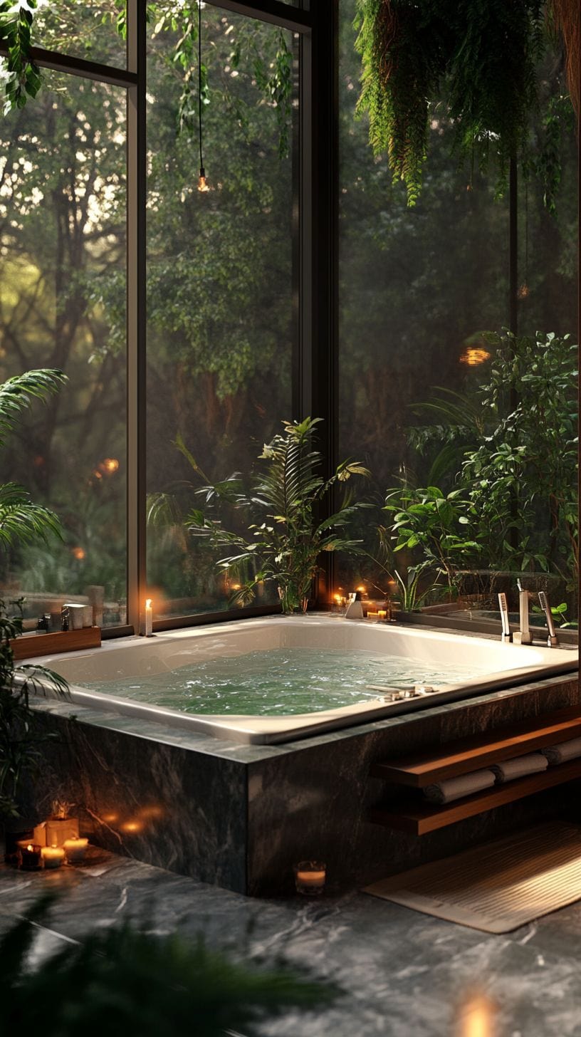 Bathroom with corner jacuzzi tub
