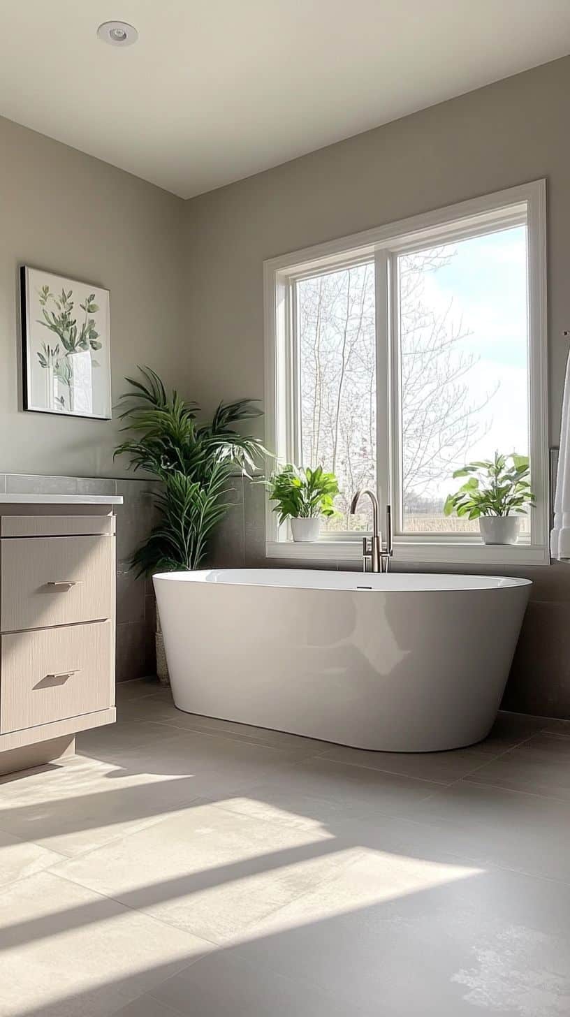 Bathroom with freestanding bathtub