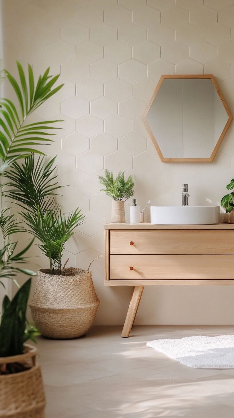 Bathroom with hexagon tile wall