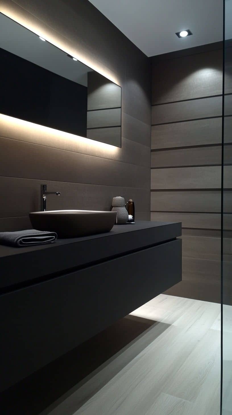 Bathroom with no tiles and wall panels