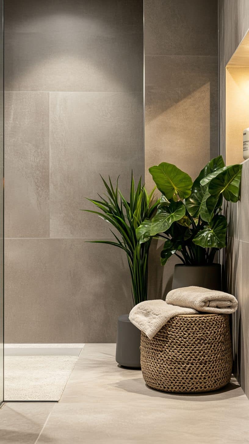 Bathroom with plants that absorb moisture