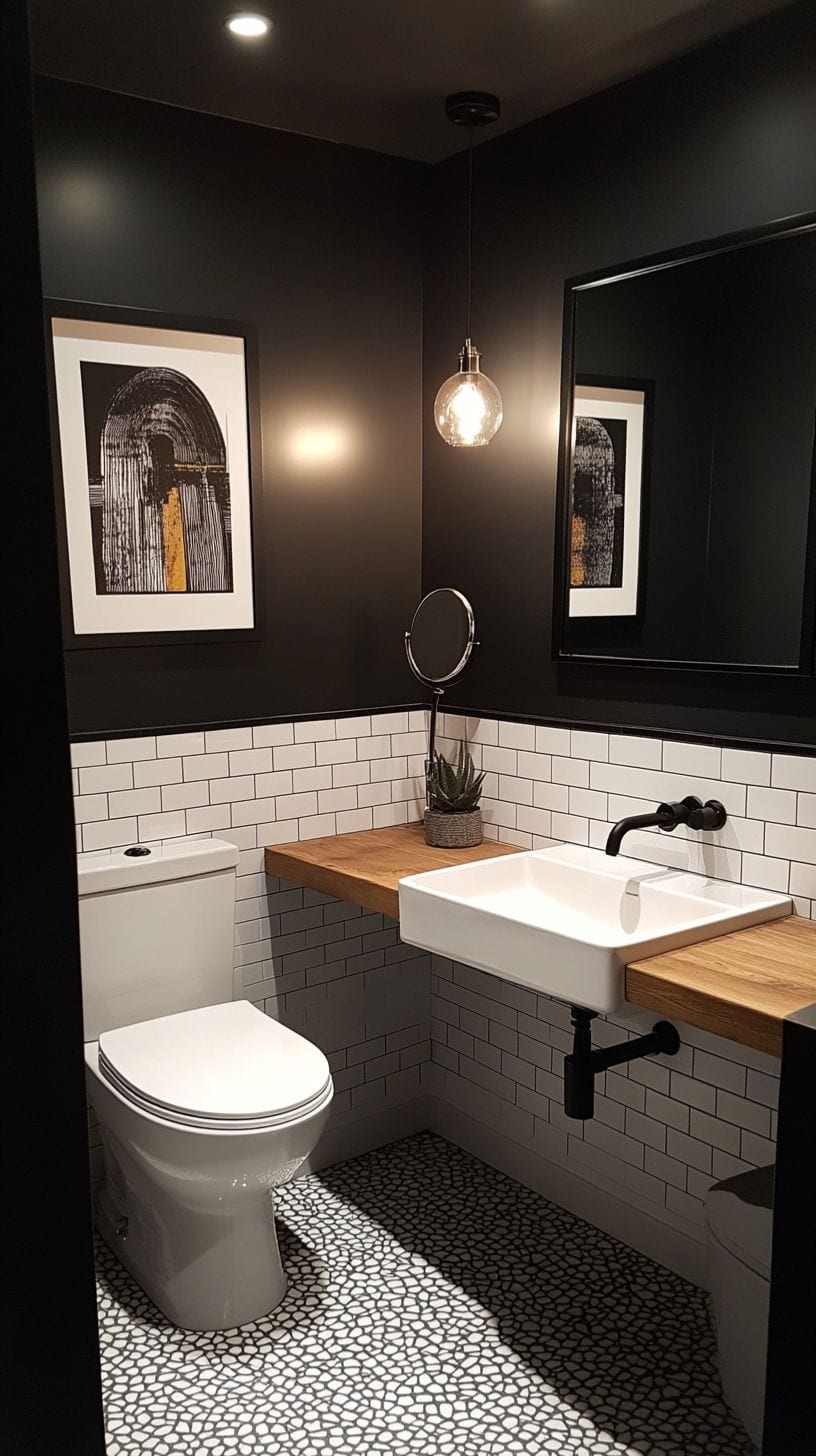 Black half bathroom