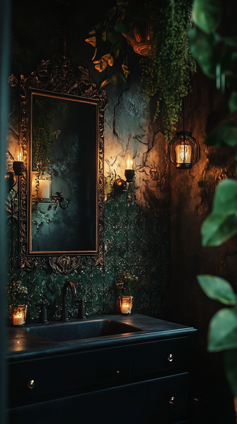Dark bohemian bathroom