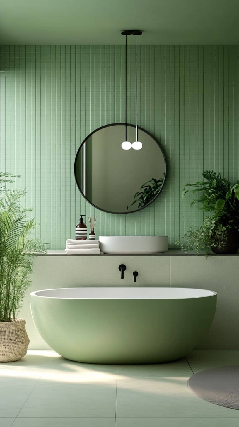 Green bathroom with tiles