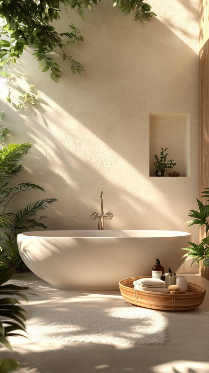 Zen spa bathroom with accessories