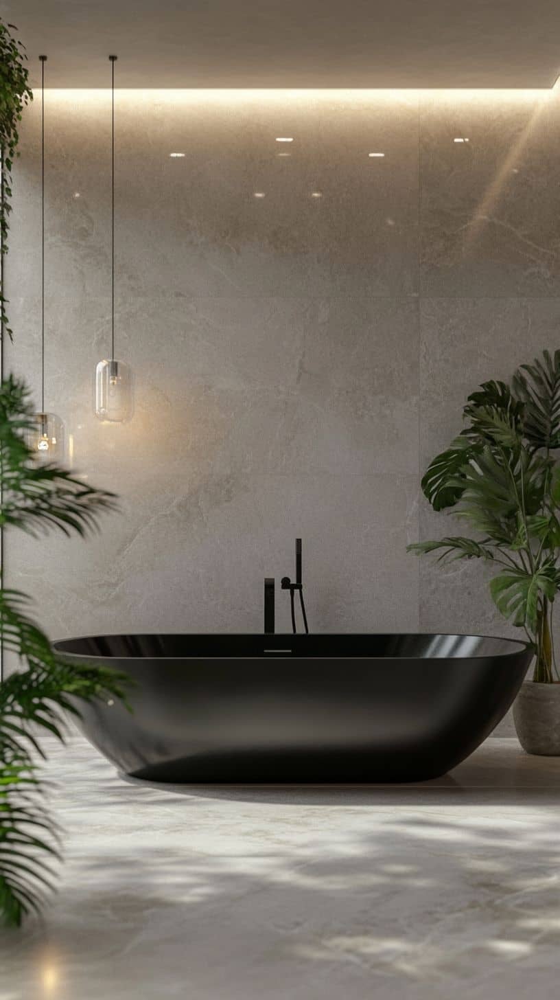 Bathroom with black bathtub