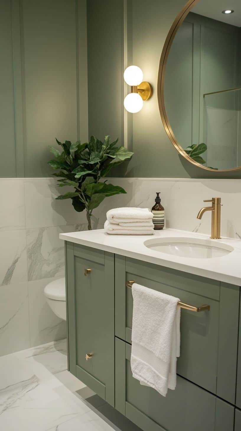 Bathroom with half tiled and half painted