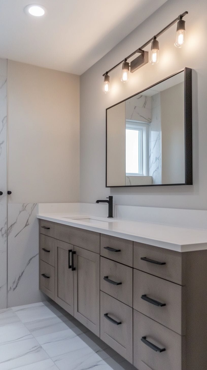 Bathroom with lights over mirror