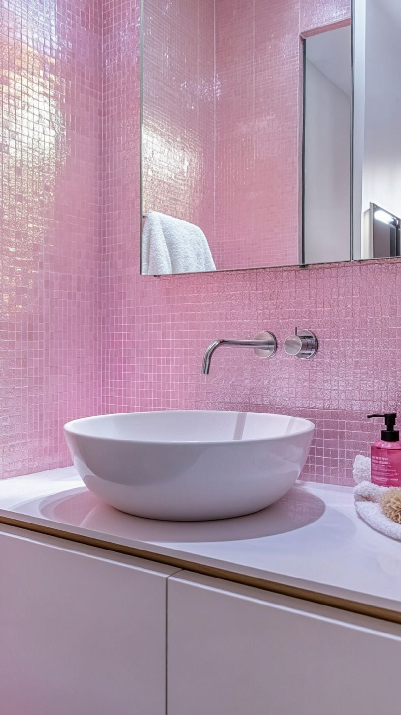Bathroom with pink zellige