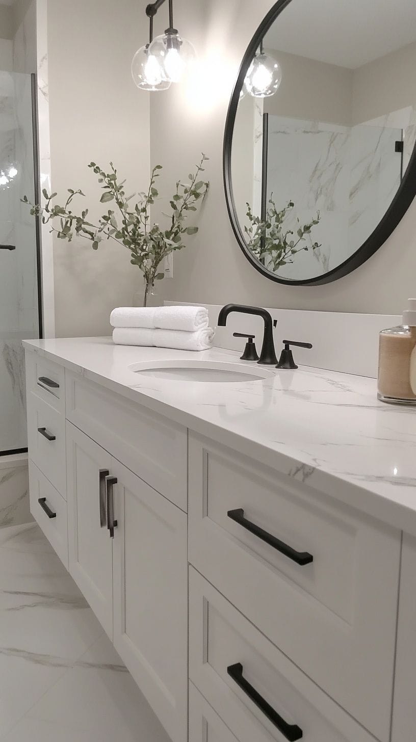 Bathroom with white cabinets
