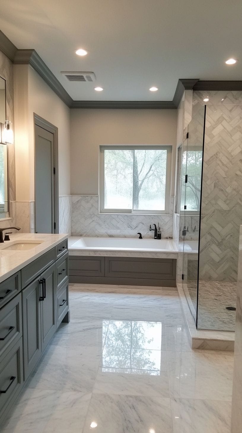 Grey bathroom with tiles