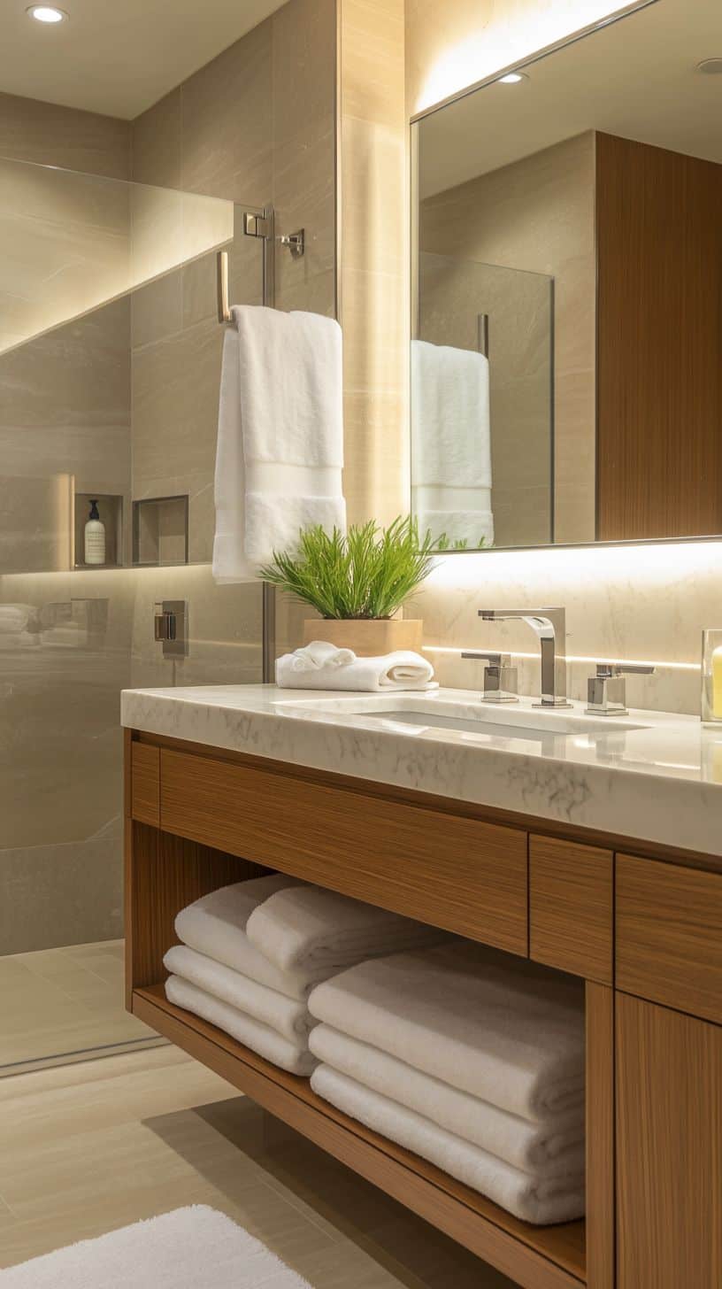Hotel bathroom with vanity