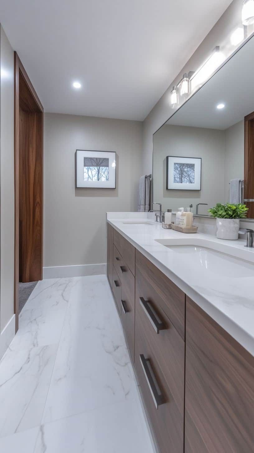 Long narrow bathroom with vanity