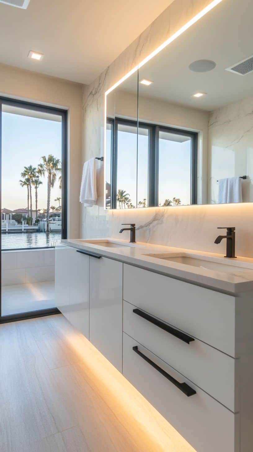 Minimalist bathroom with vanity lighting