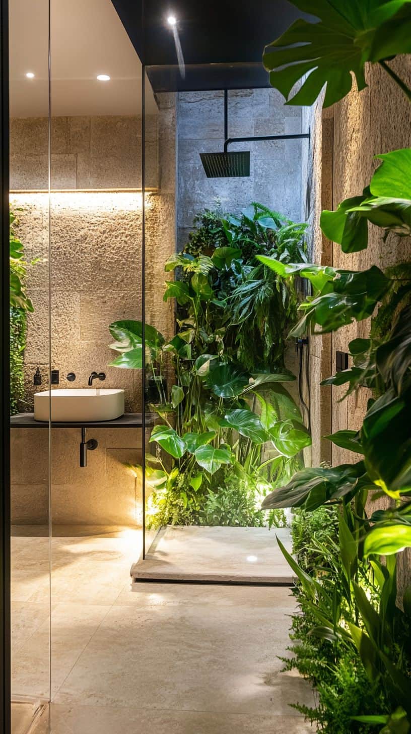 No window bathroom with plants