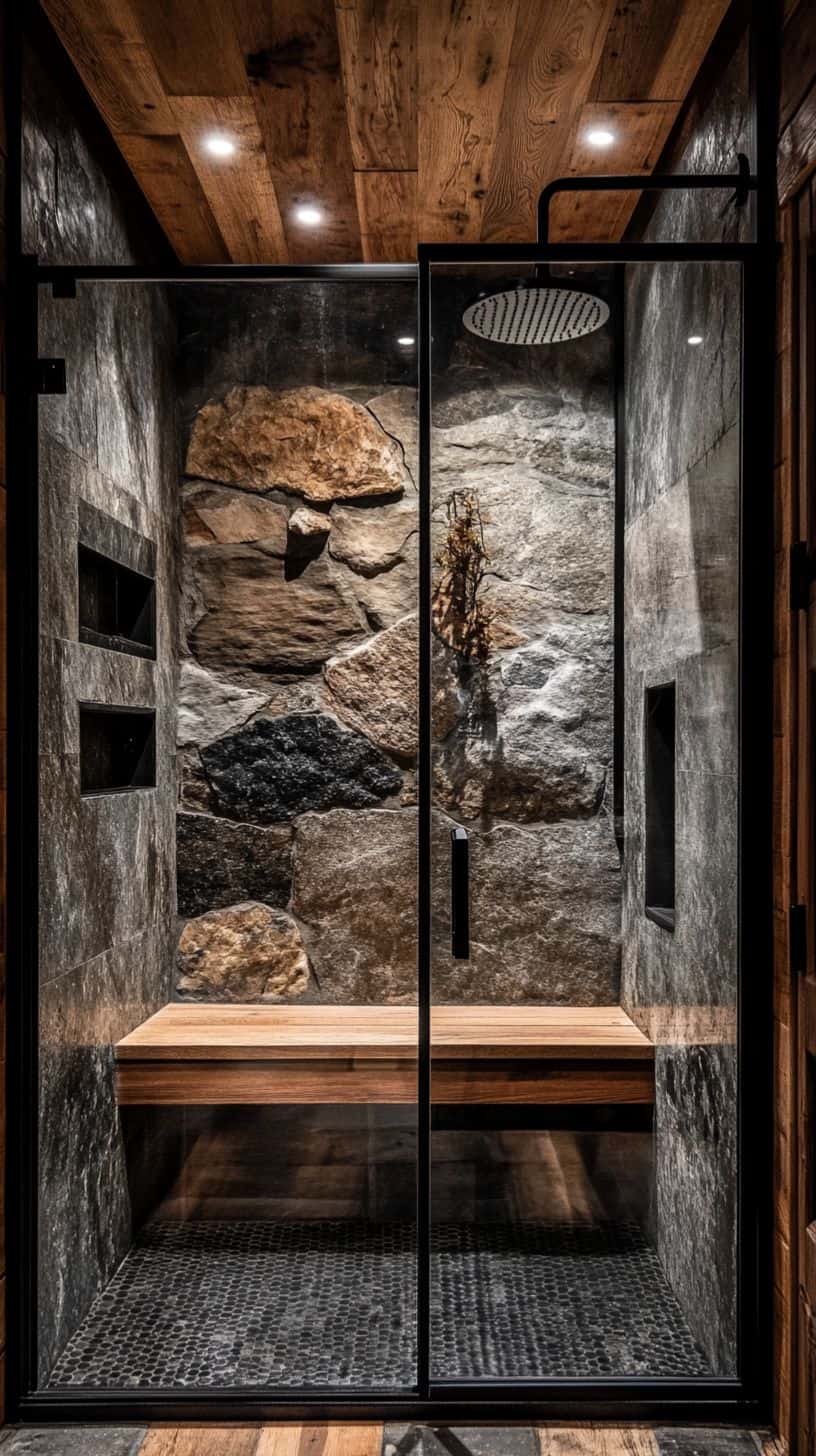 Rustic walk-in shower