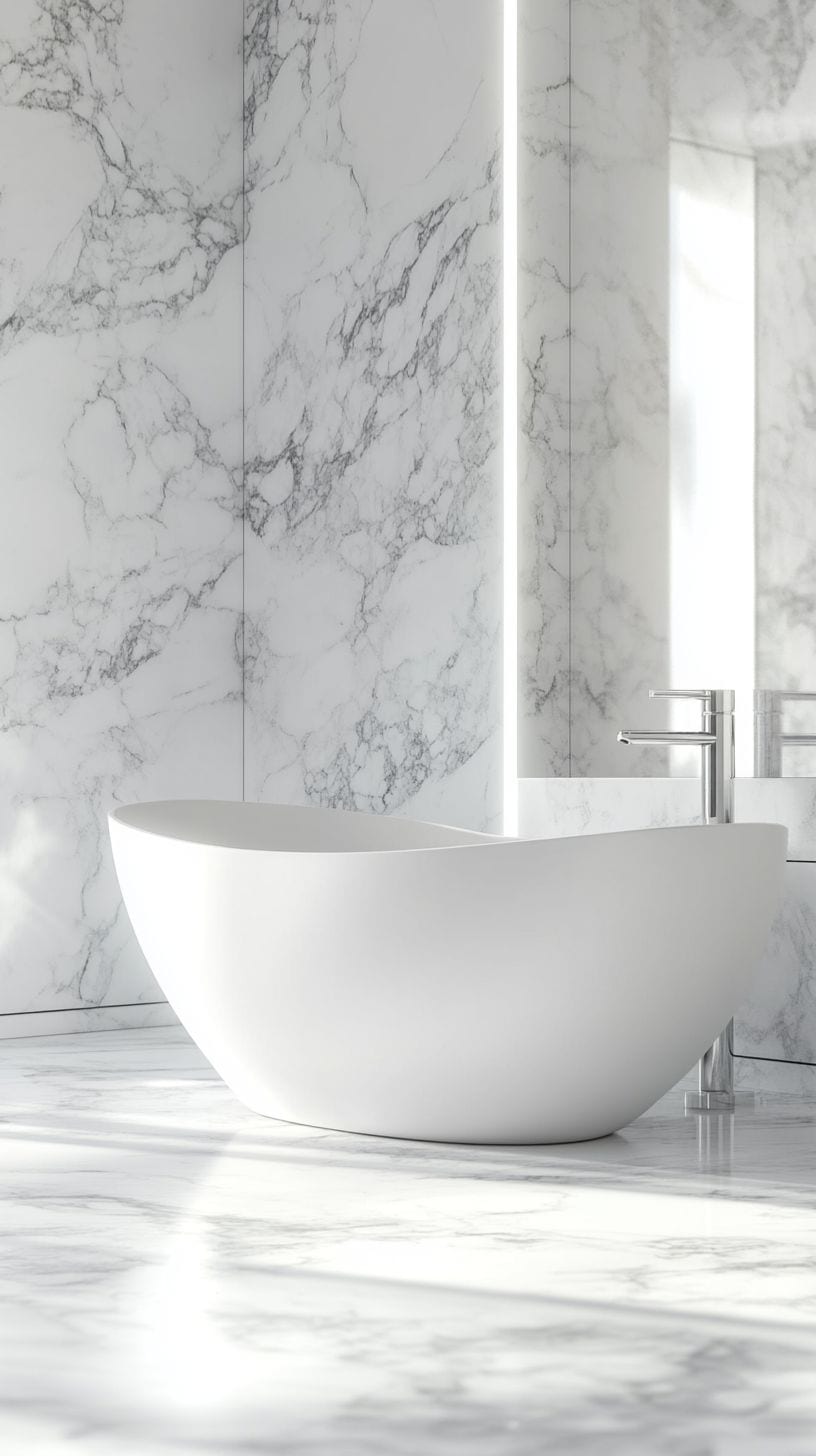 White and gray marble bathroom