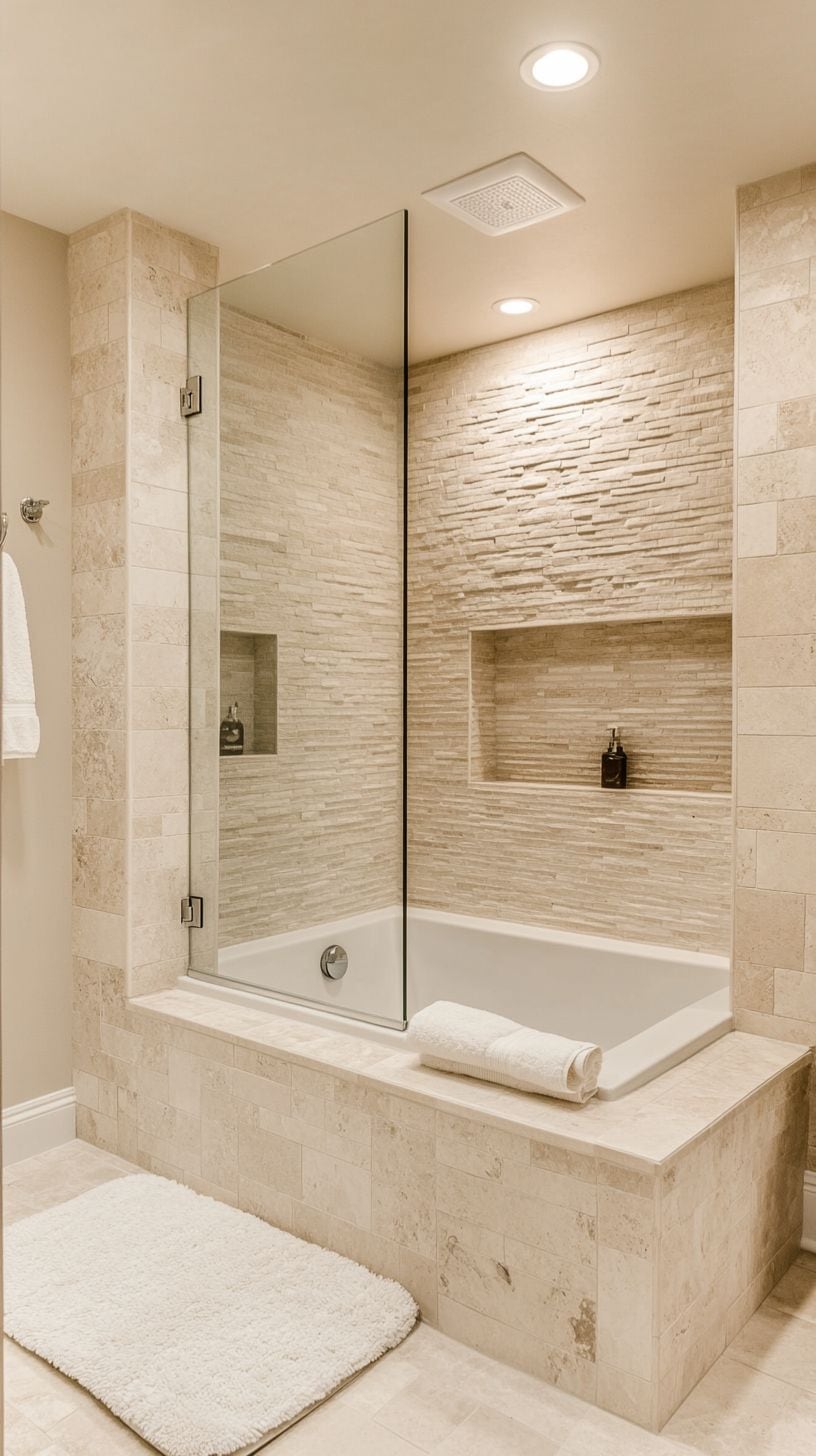 Bathroom with beige stone