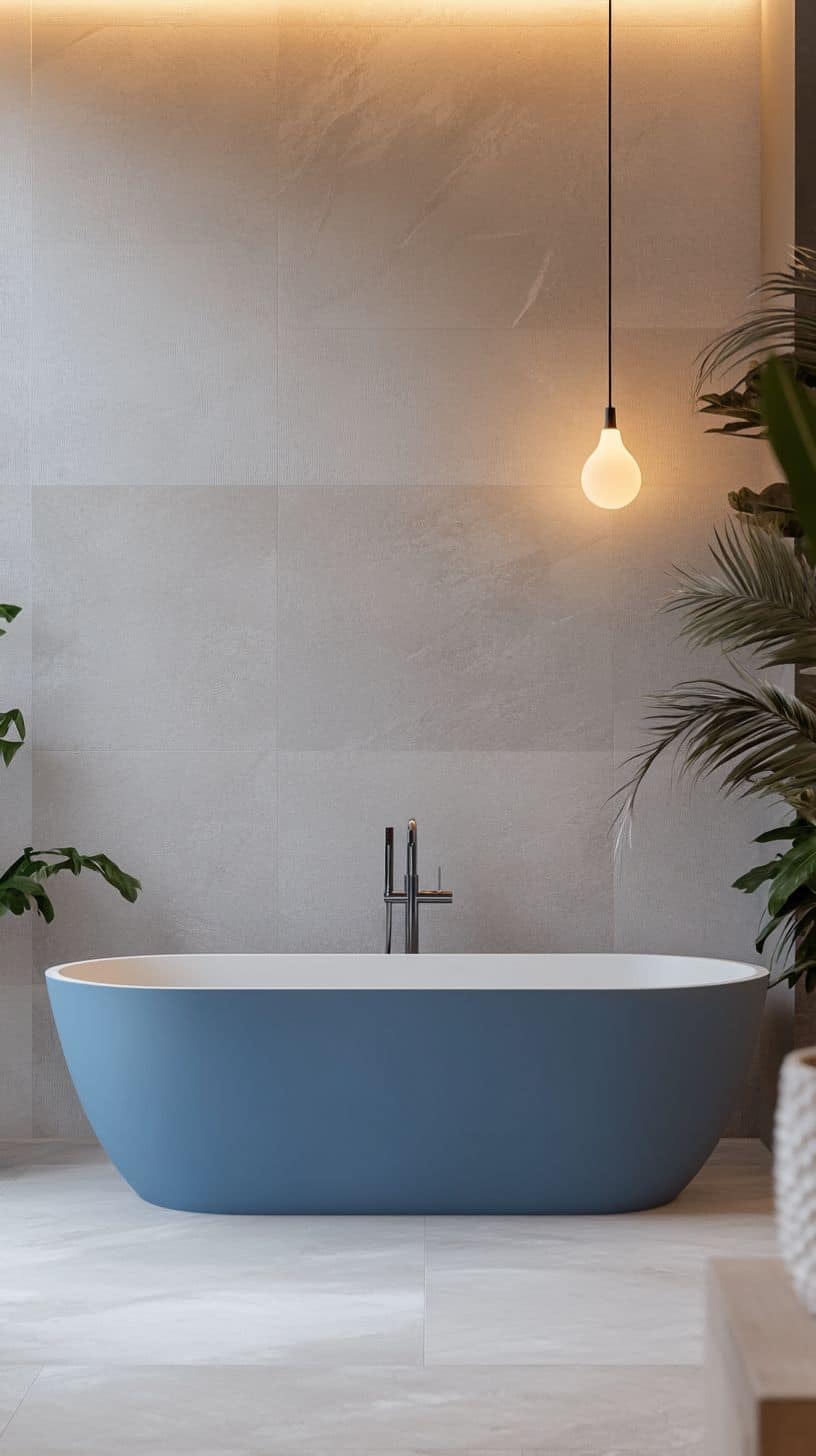 Bathroom with blue bathtub