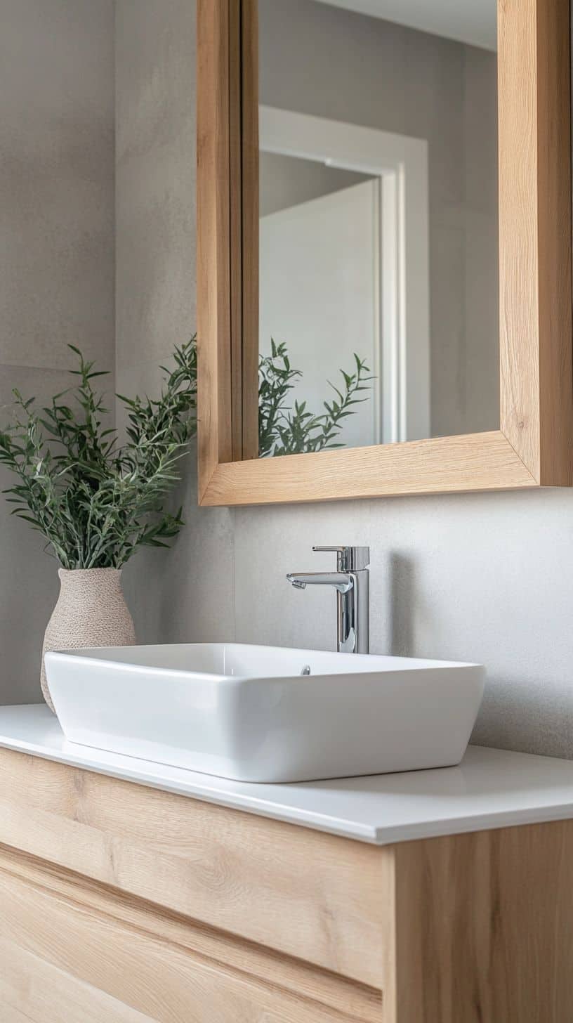 Bathroom with diy mirror frame