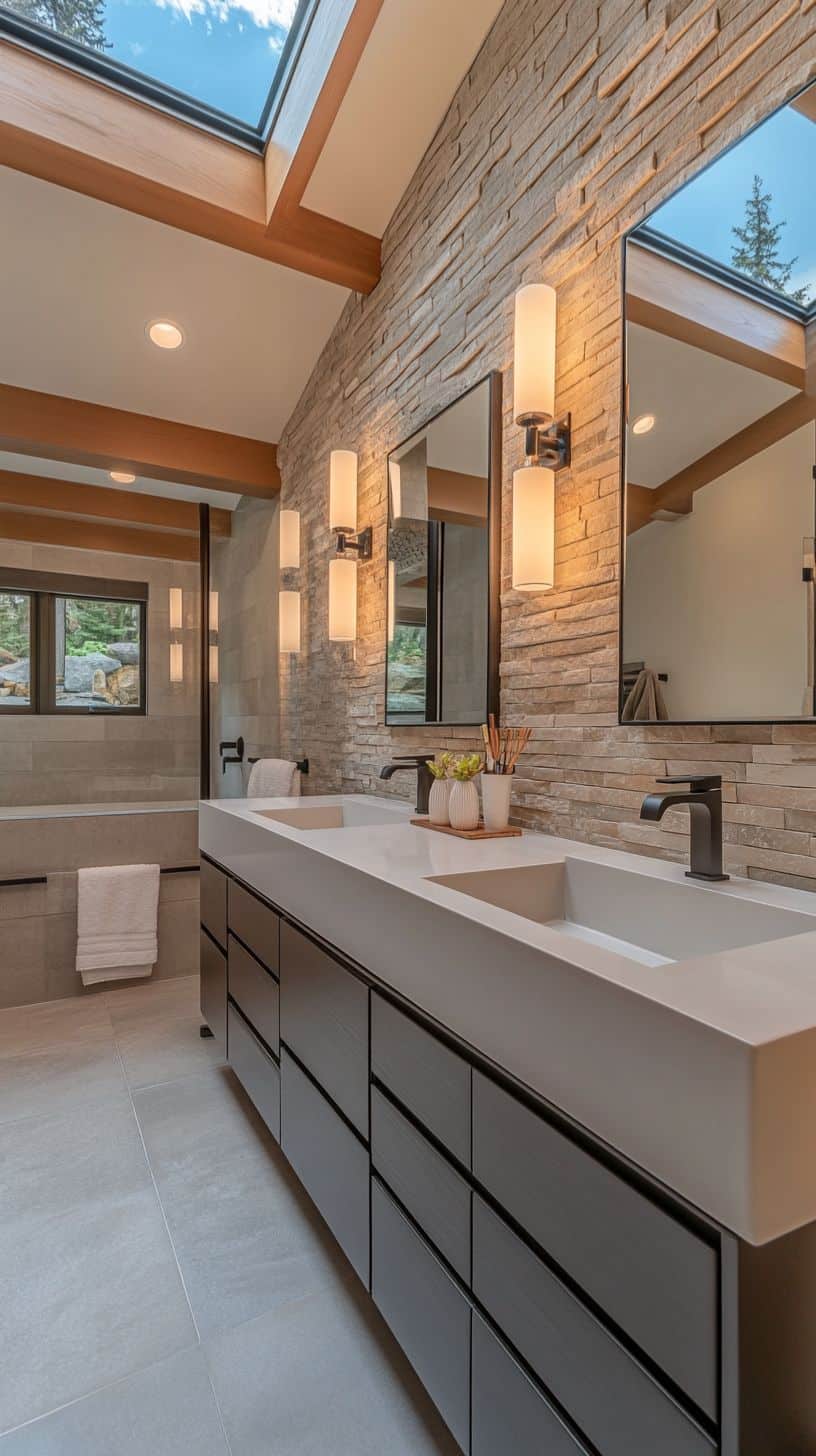 Bathroom with double trough sink
