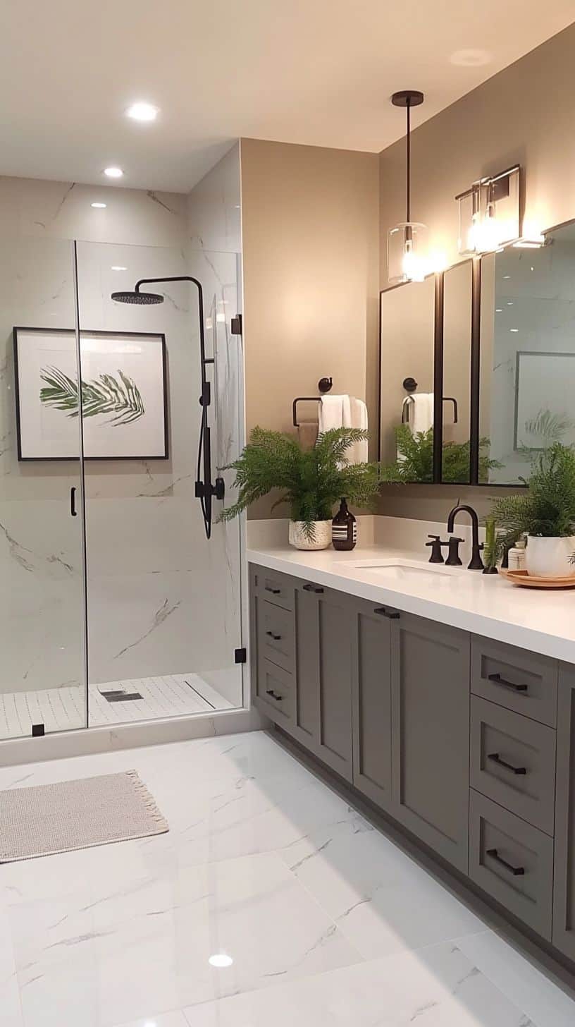 Bathroom with grey cabinets