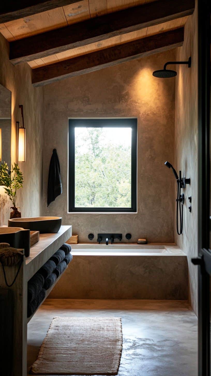Bathroom with no shower tiles