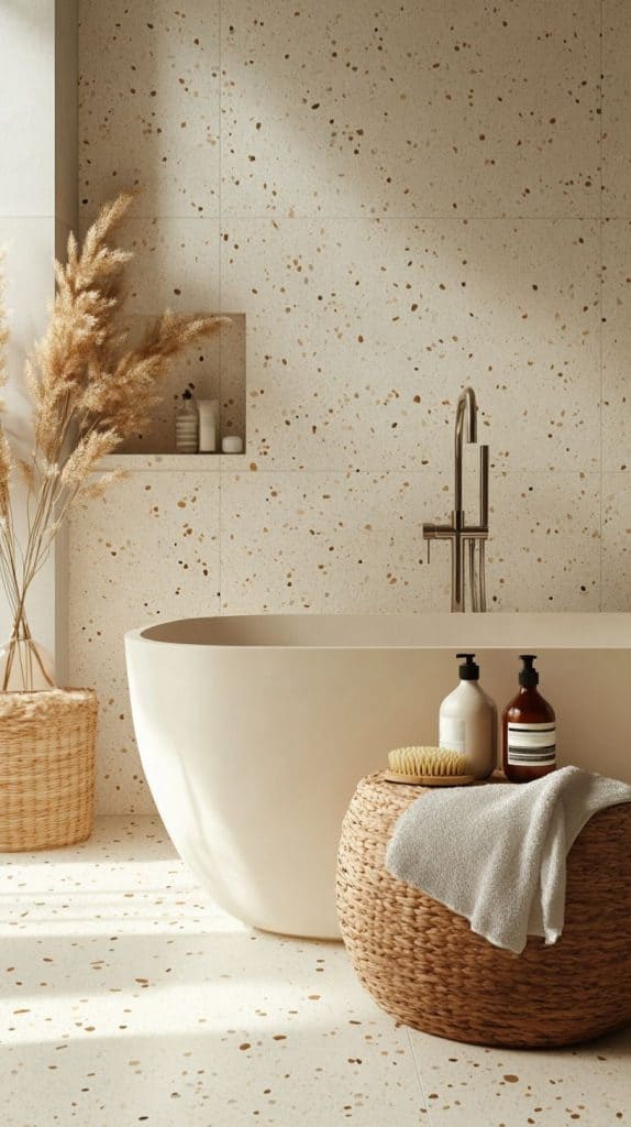 15 Bathroom Terrazzo Vibes: Mixing Wood, Color, and Classic Style