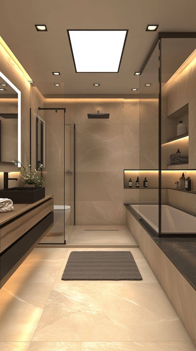 Long narrow master bath bathroom