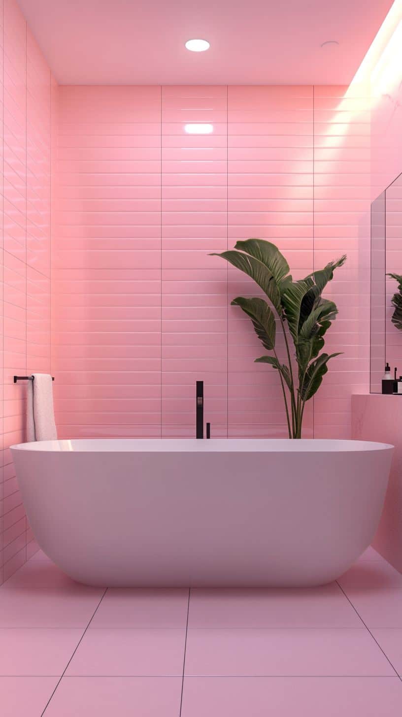 Pink bathroom with tiles