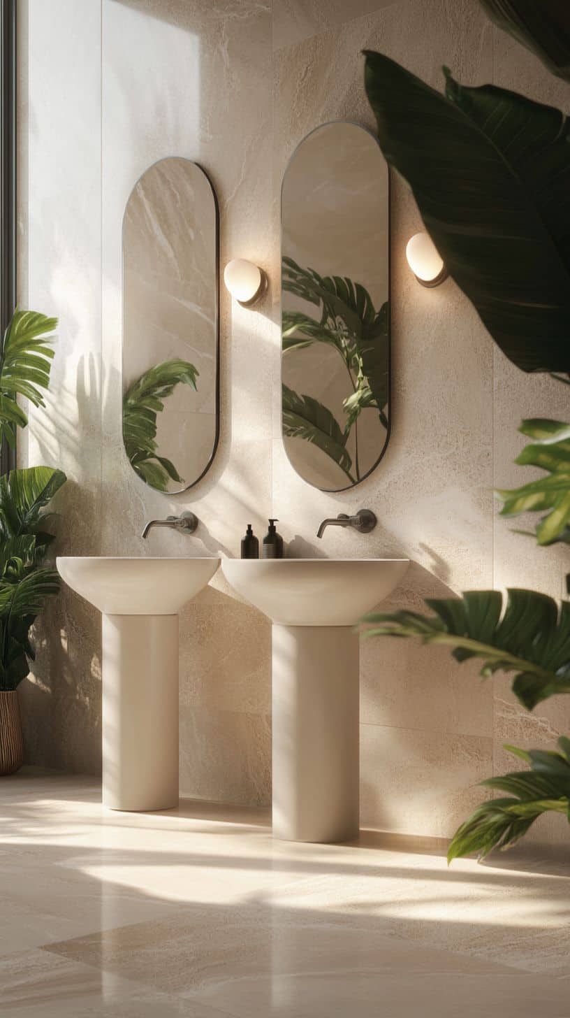 Bathroom with double pedestal sink