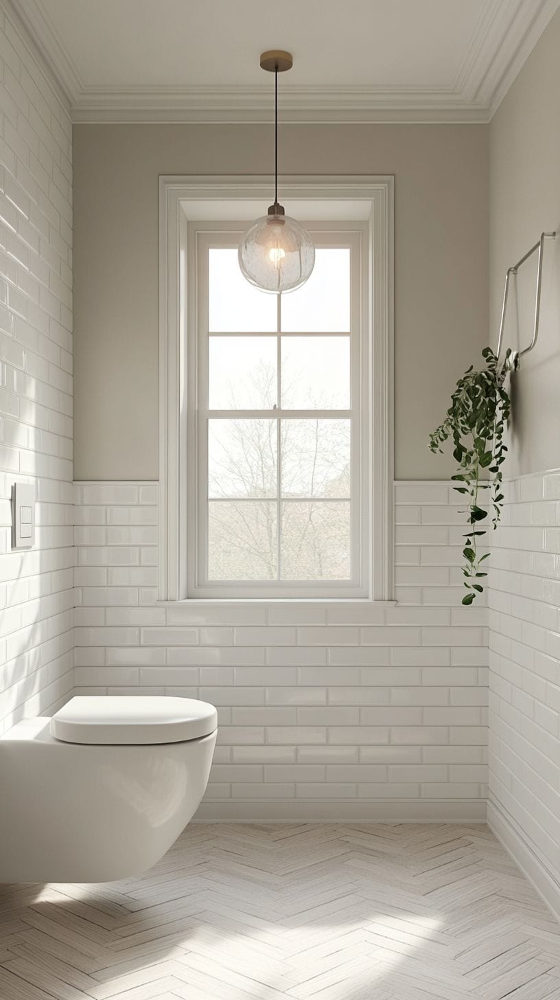 Bathroom with herringbone and subway tile