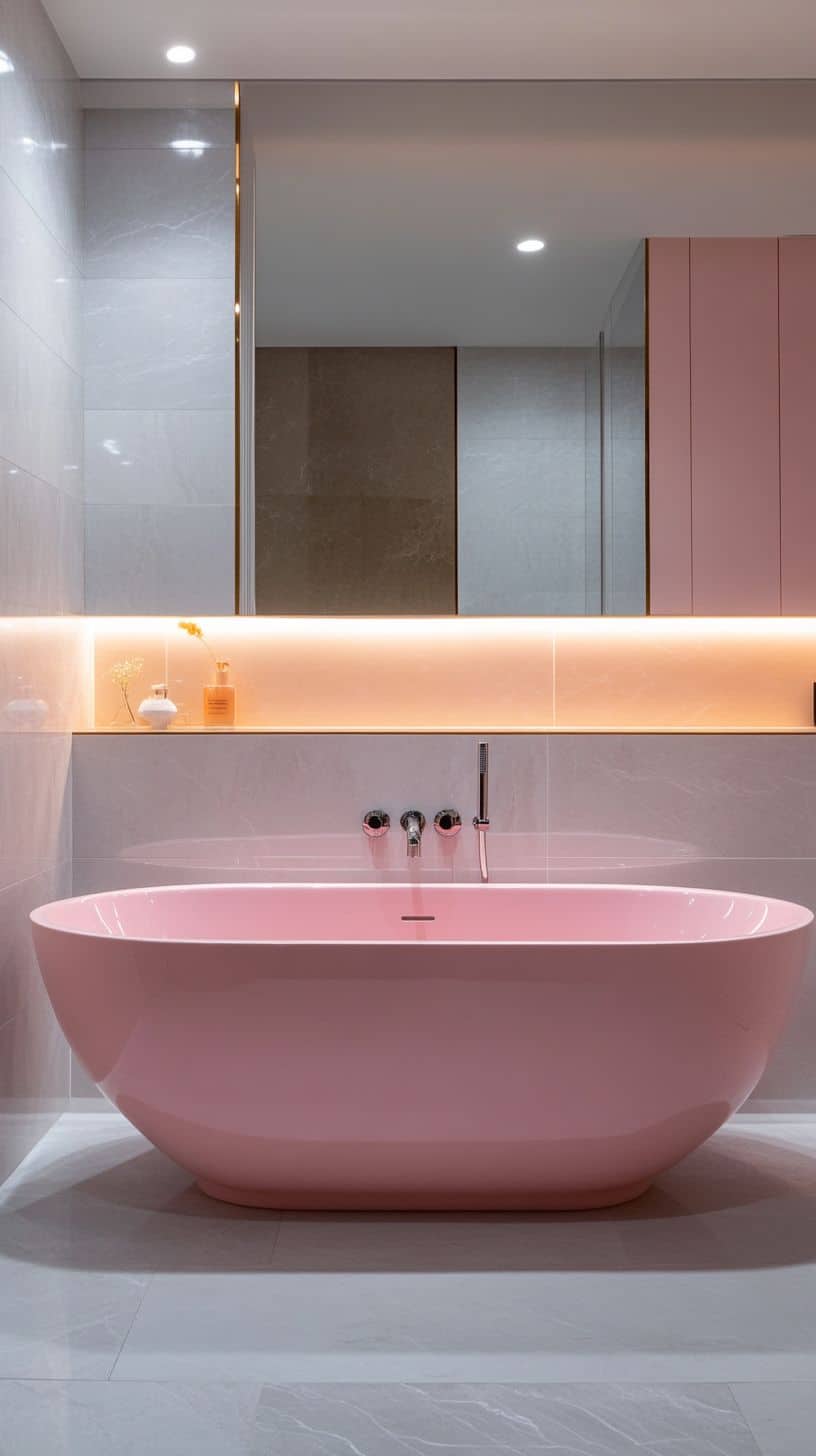 Bathroom with pink bathtub