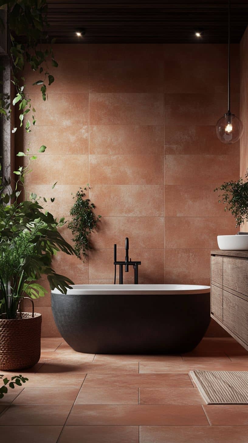 Bathroom with terracotta tiles