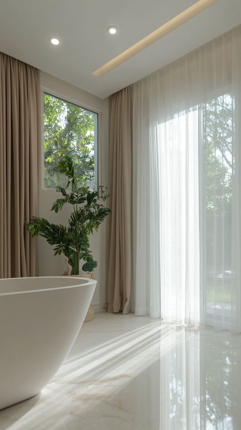Bathroom with two shower curtains