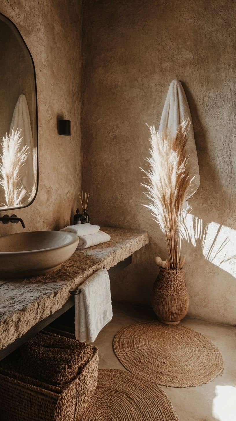 Earthy boho bathroom