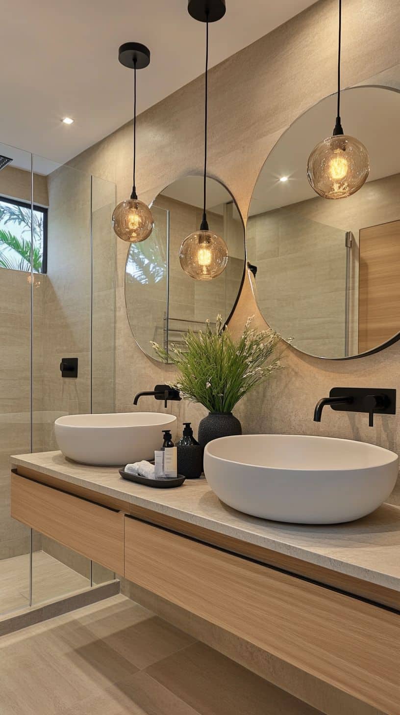 Hanging lights in bathroom