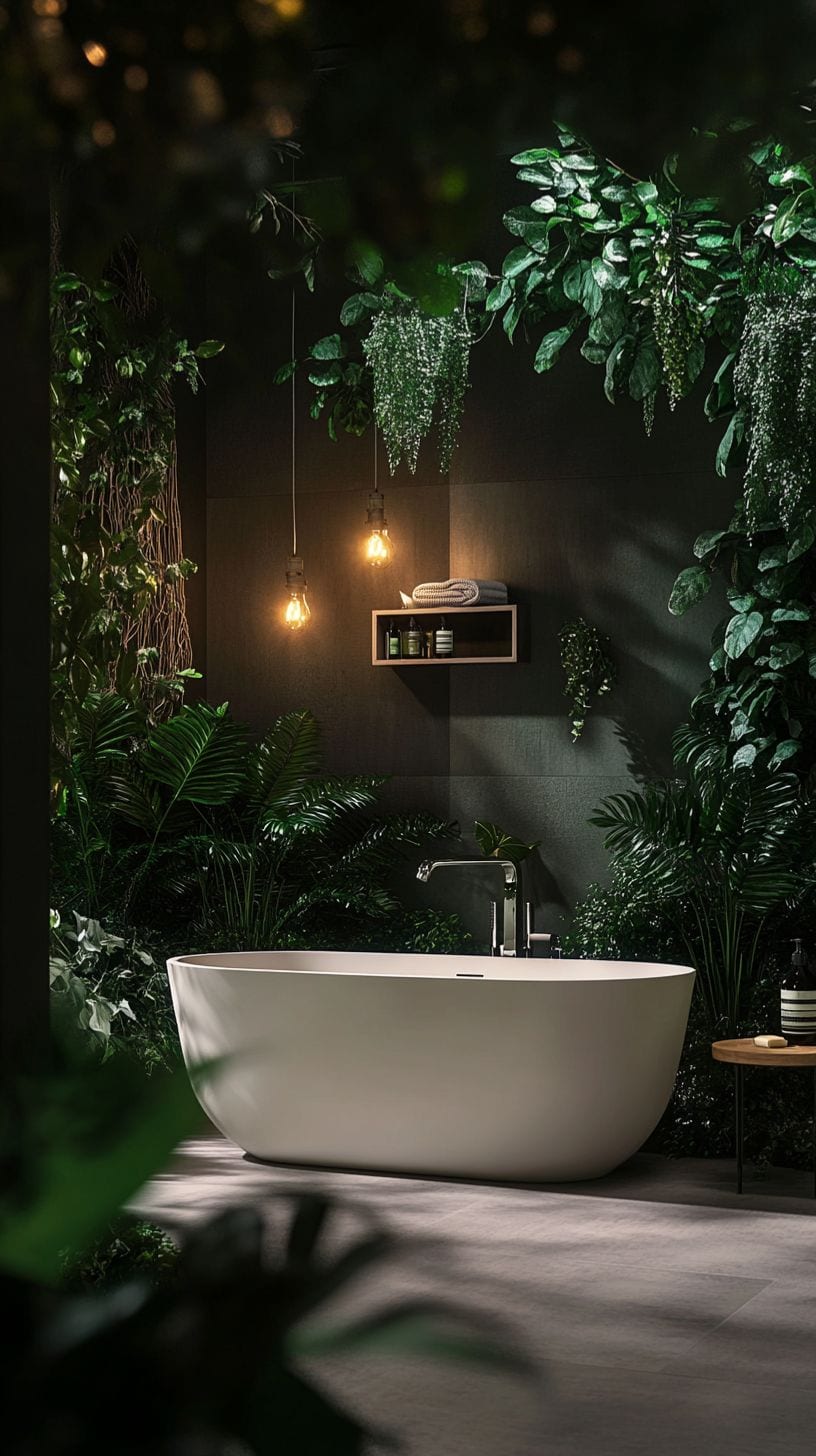 Low light bathroom with plants