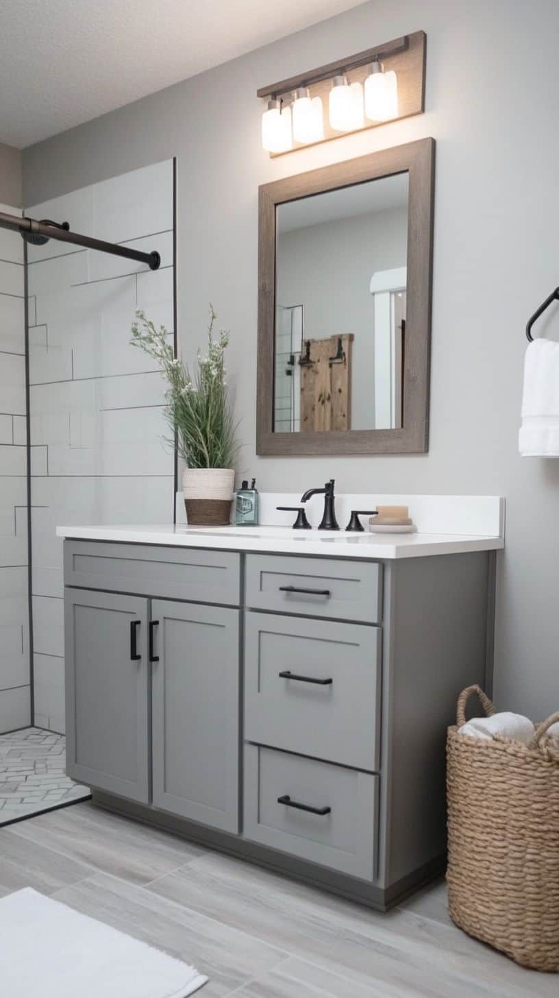 Neutral bathroom with painted vanity