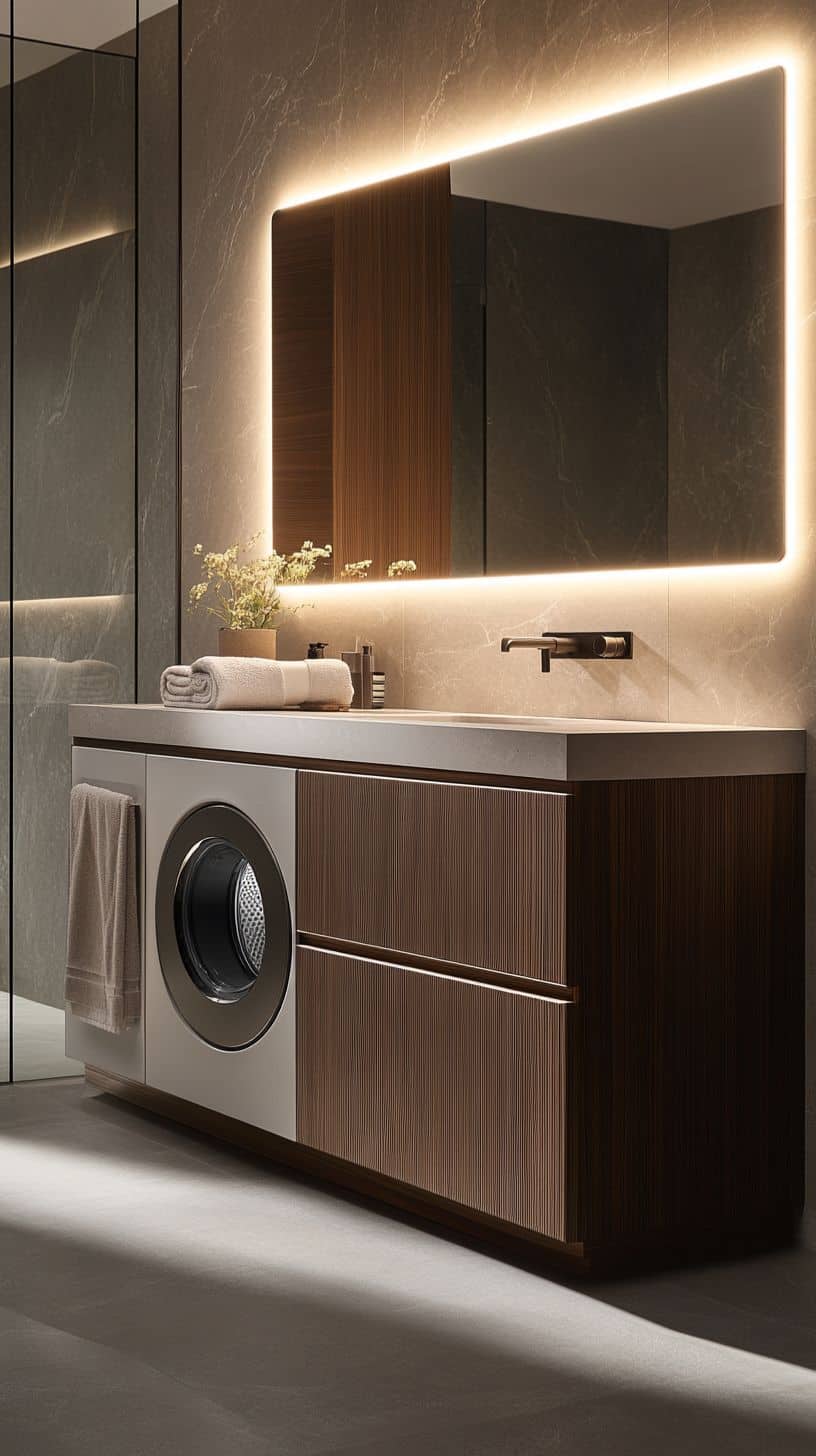 Bathroom vanity with washing machine