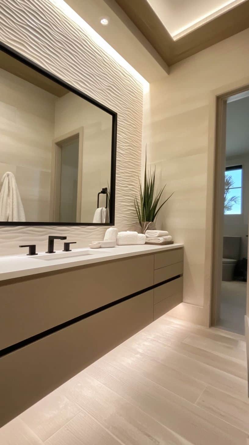 Bathroom with frame mirror