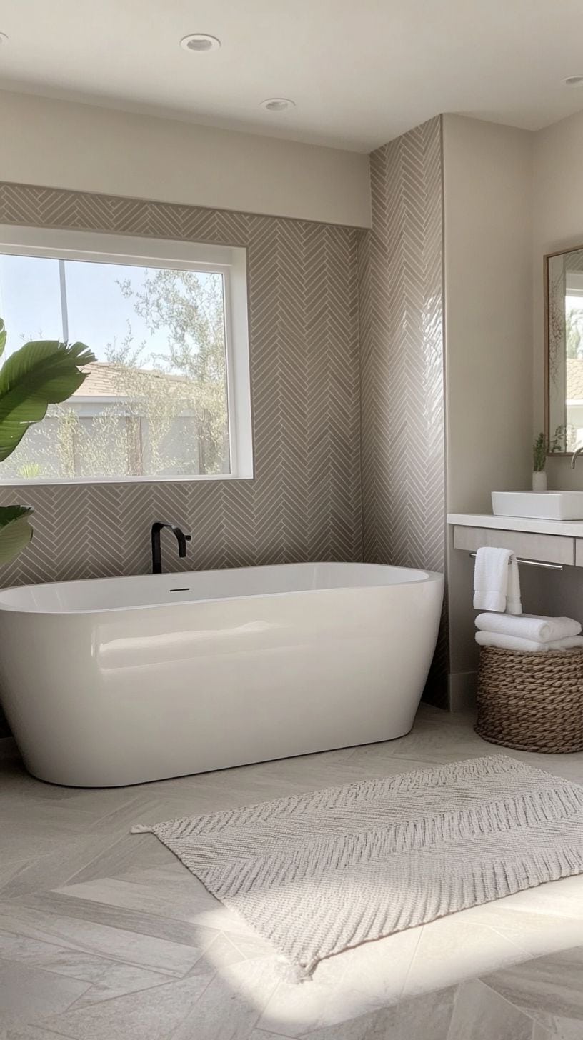 Bathroom with herringbone tile wall