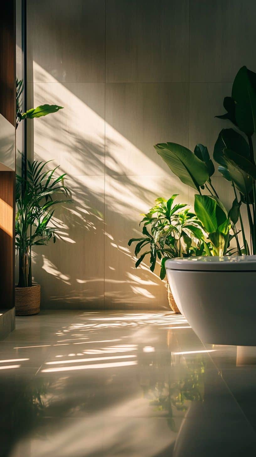 Bathroom with indoor plants